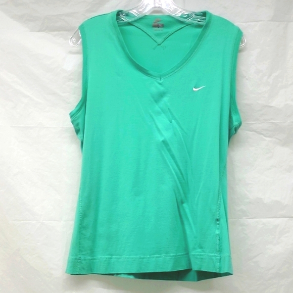 Nike Teal Tank Top Activewear Elevated Athleisure Stretch Swoosh Logo Front Back - Picture 1 of 8